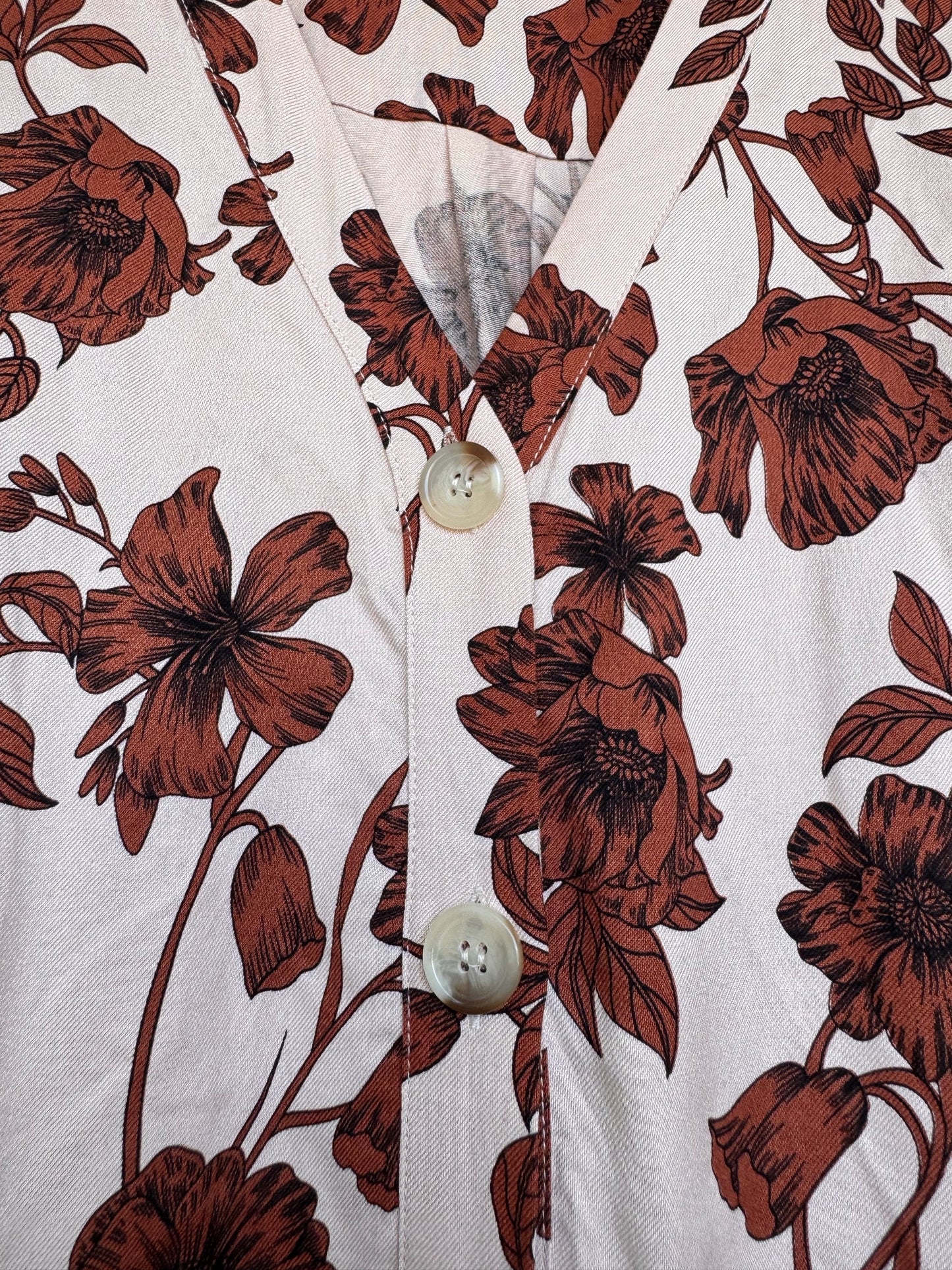 Jaqui-E Beige Floral Button-Down Dress – Soft Linen-Blend with Waist Tie