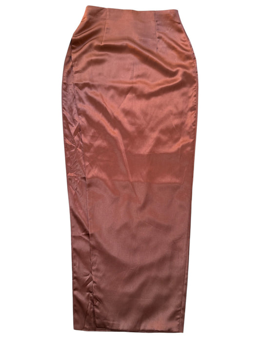 MESHKI Sionne Chocolate Satin Maxi Split Pencil Skirt
