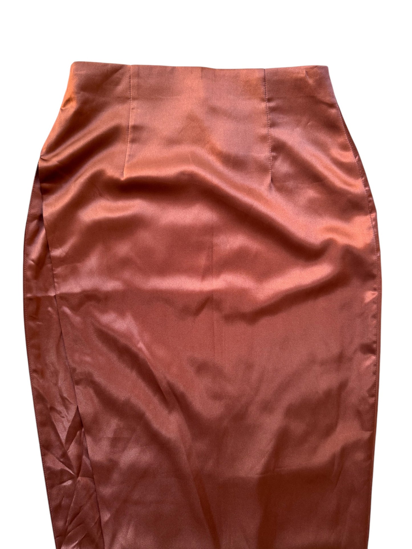 MESHKI Sionne Chocolate Satin Maxi Split Pencil Skirt