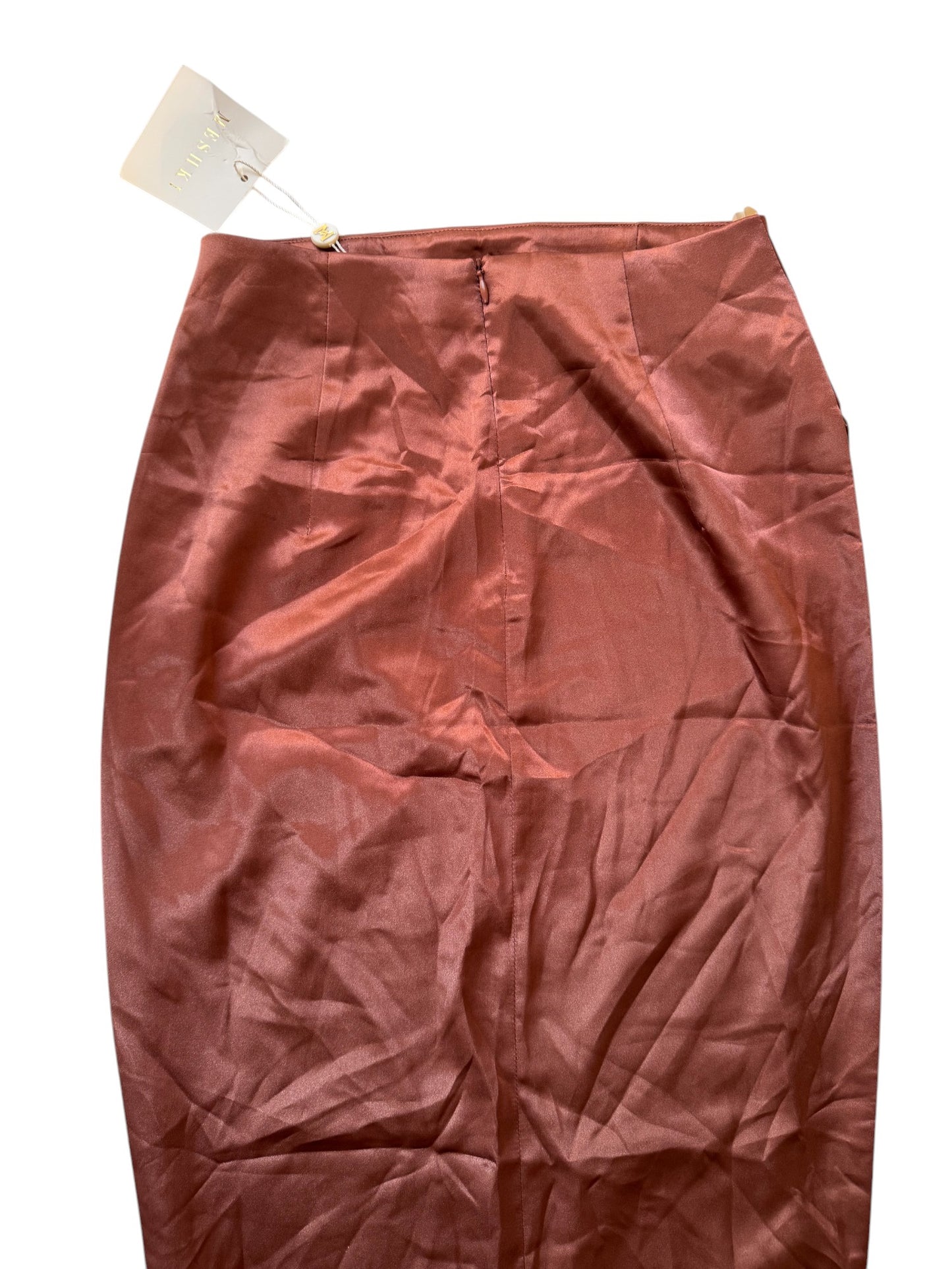 MESHKI Sionne Chocolate Satin Maxi Split Pencil Skirt