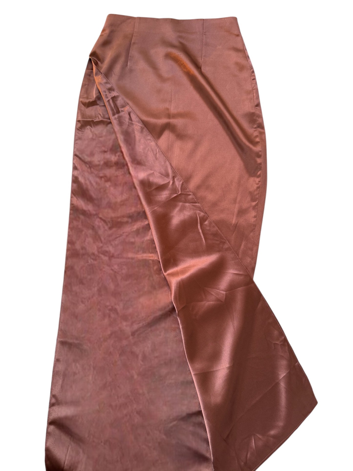 MESHKI Sionne Chocolate Satin Maxi Split Pencil Skirt