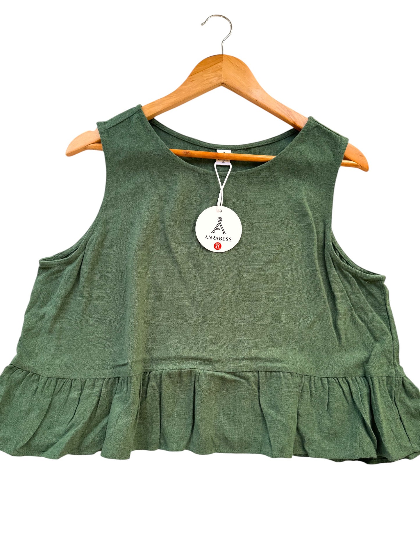 Anrabess Dark Green Sleeveless Linen Blend Top