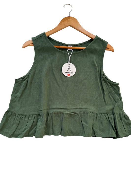 Anrabess Dark Green Sleeveless Linen Blend Top