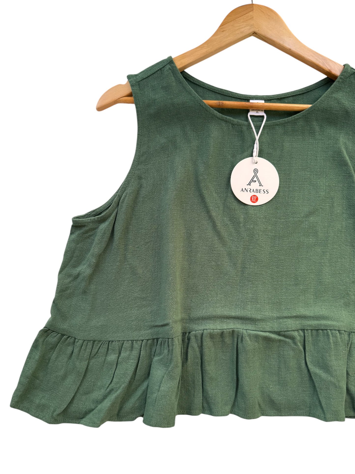 Anrabess Dark Green Sleeveless Linen Blend Top