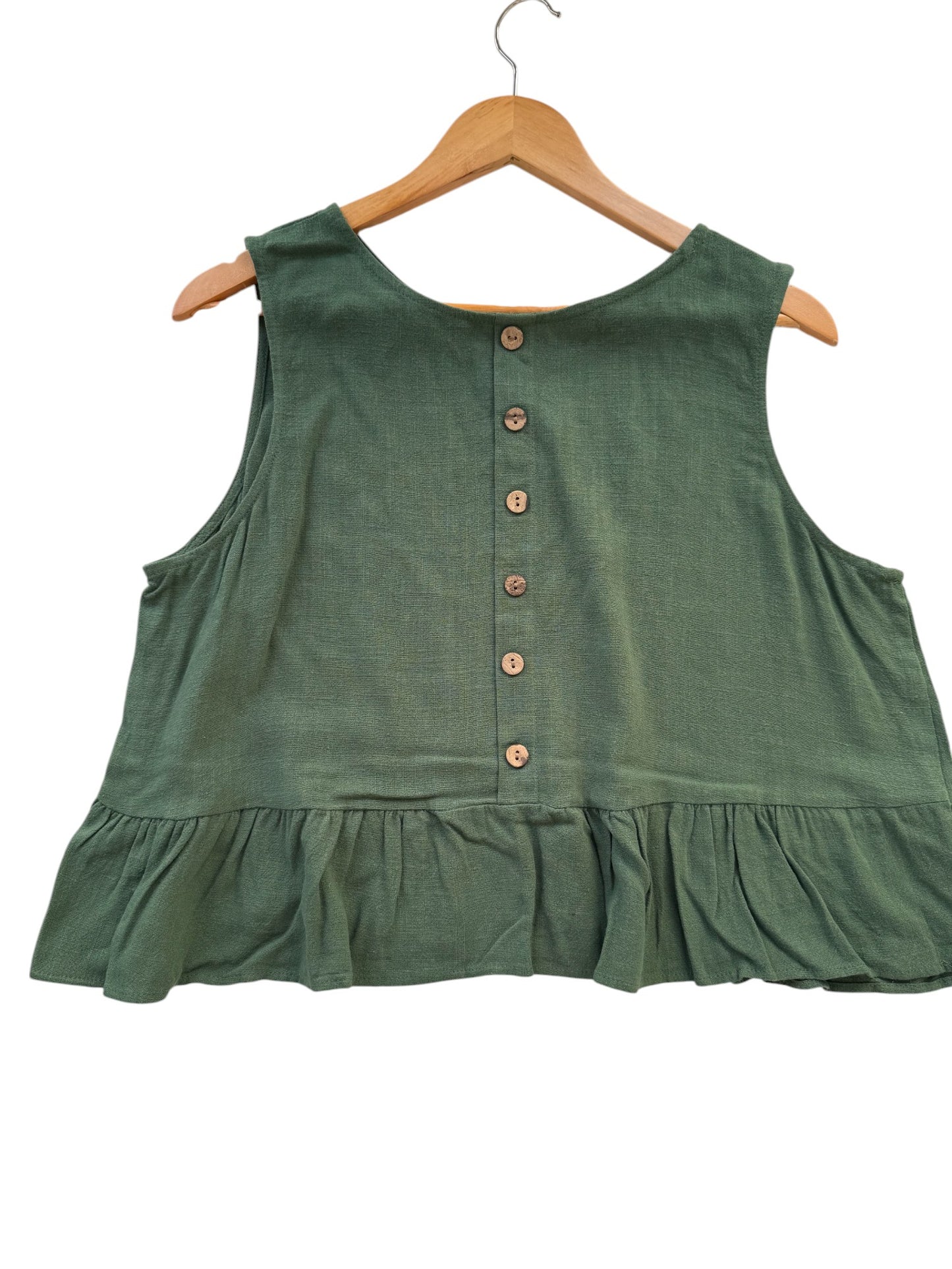 Anrabess Dark Green Sleeveless Linen Blend Top