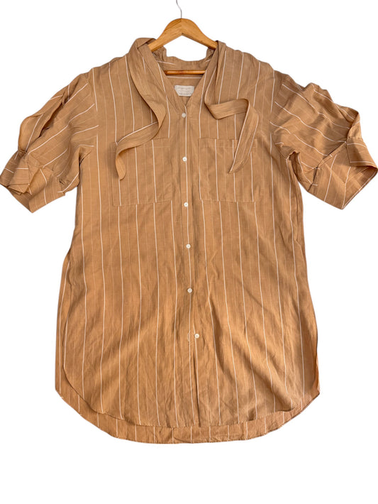 Beige Striped Oversized Linen Shirt Dress – Korean Minimalist Style