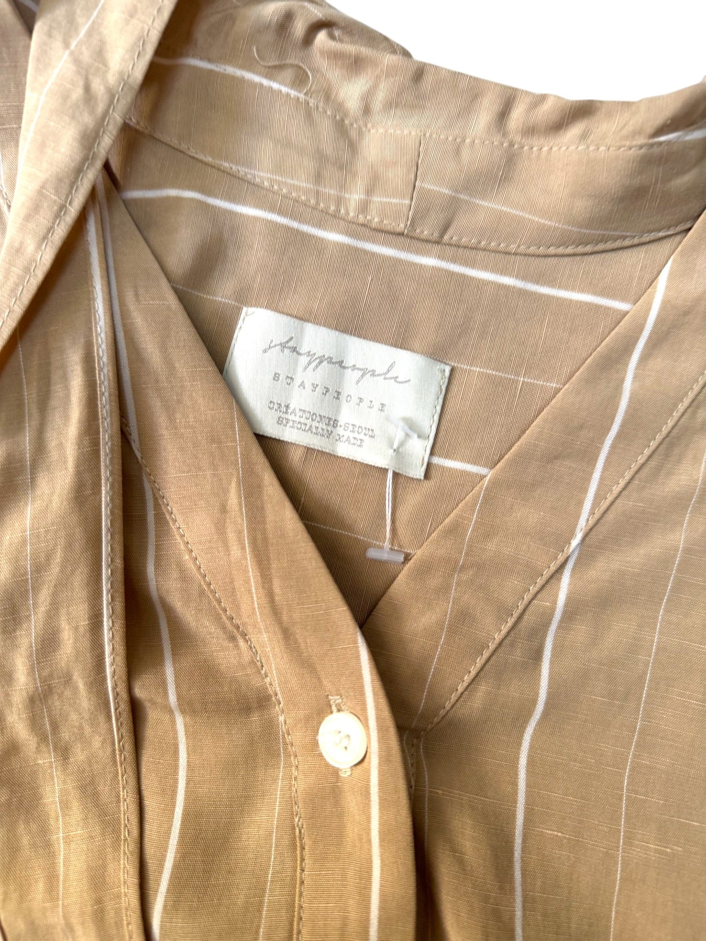 Beige Striped Oversized Linen Shirt Dress – Korean Minimalist Style