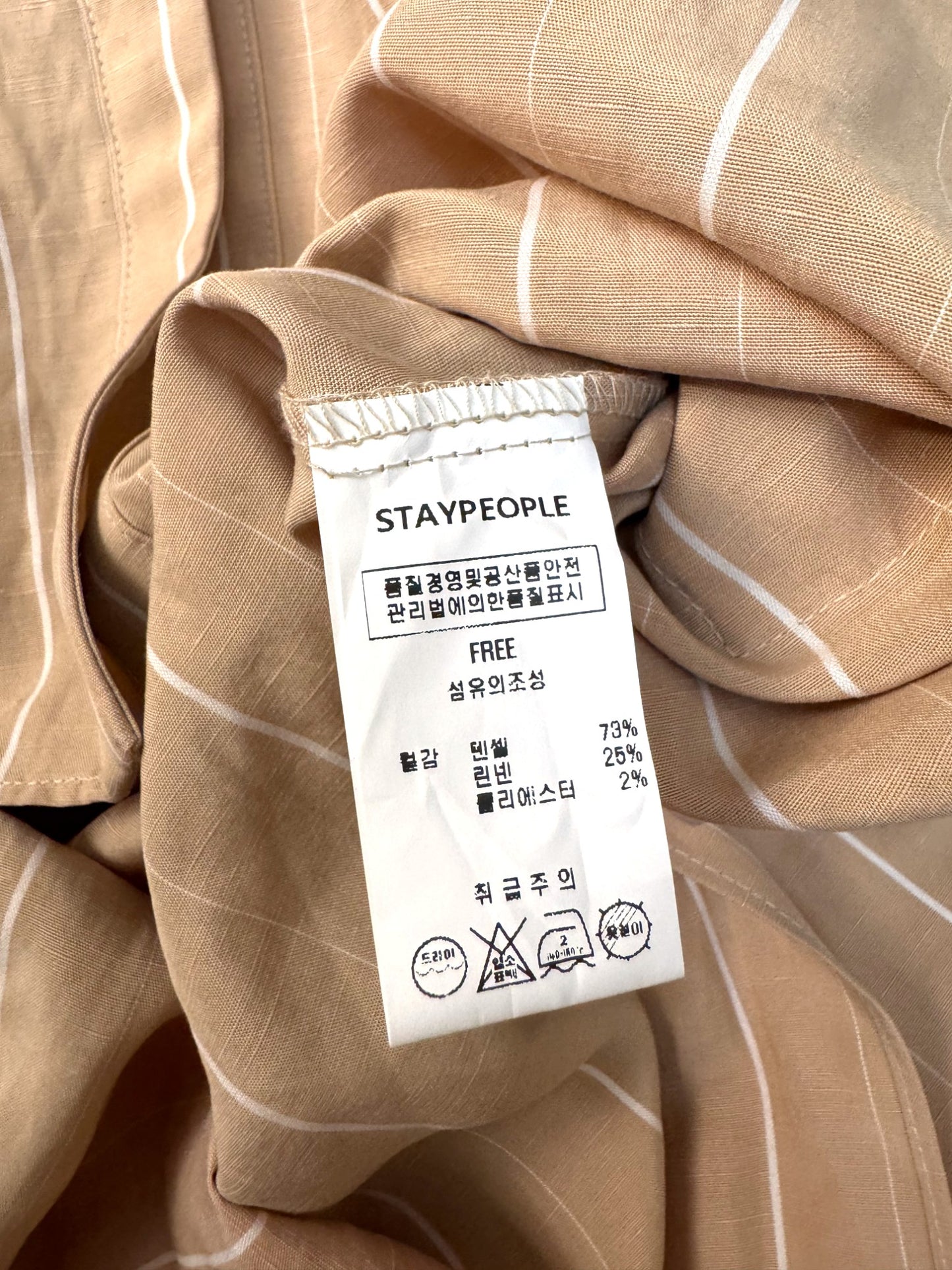Beige Striped Oversized Linen Shirt Dress – Korean Minimalist Style