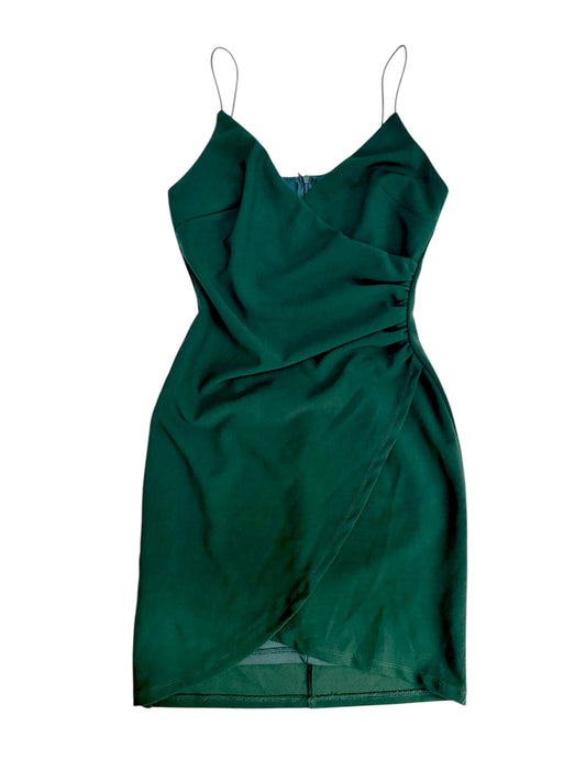 Dark Green Tulip Faux Wrap Mini Dress