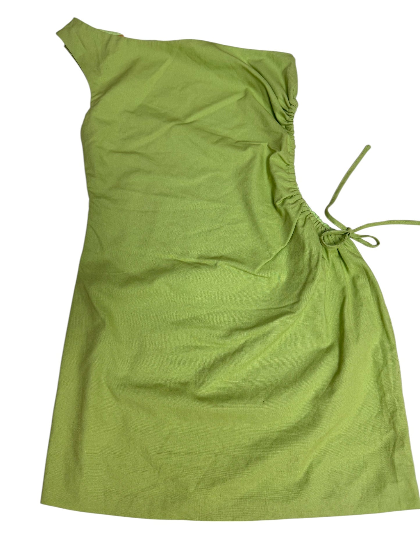 Apple Green One-Shoulder Mini Dress – Ruched Detail & Side Tie