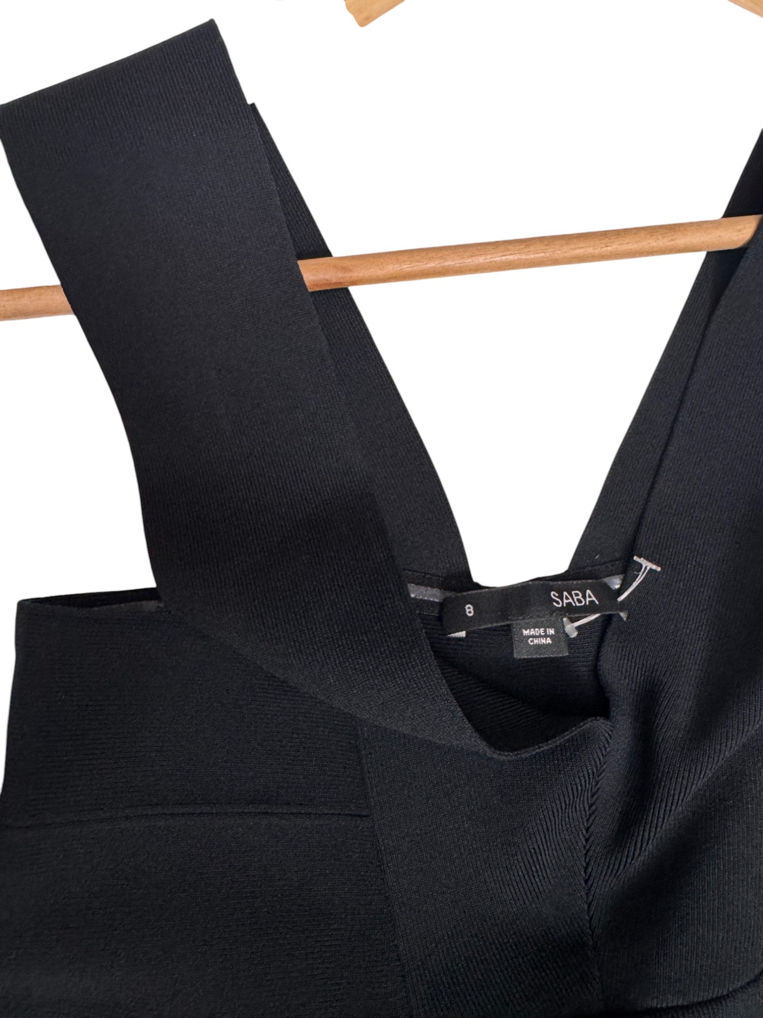 Saba Black Bandage Flare Dress with V-Neck & Thick Straps | UK 8 | K Ms. Thriftaholic Saba Black Bandage Flare Dress with V-Neck & Thick Straps | UK 8 | K Ms. Thriftaholic