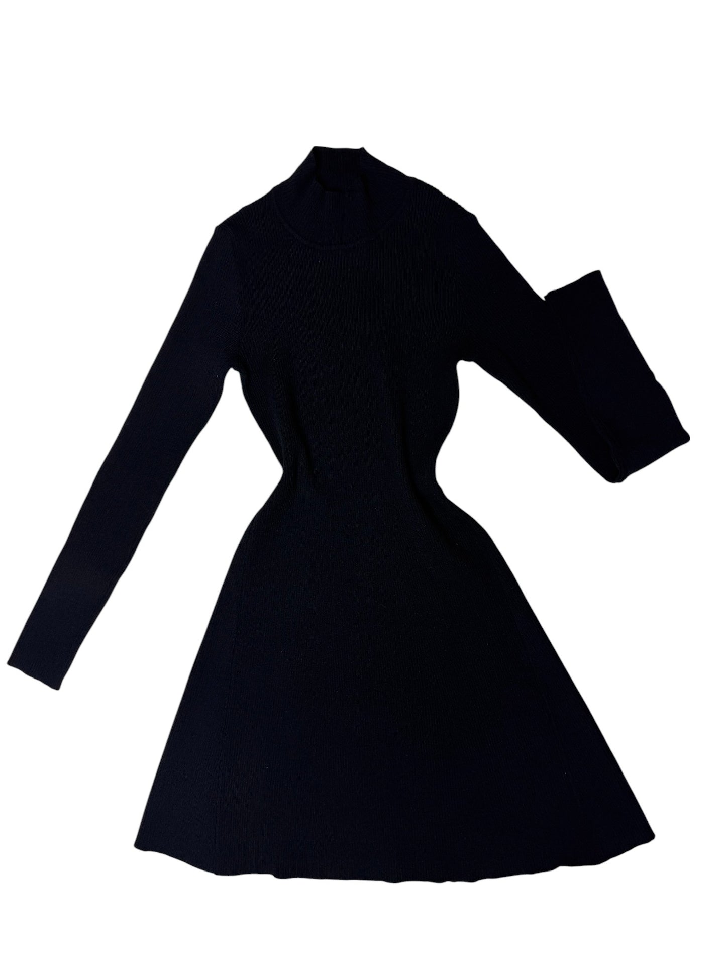 Black Long Sleeve Turtleneck Knit Shift Mini Dress – Fits XS–S