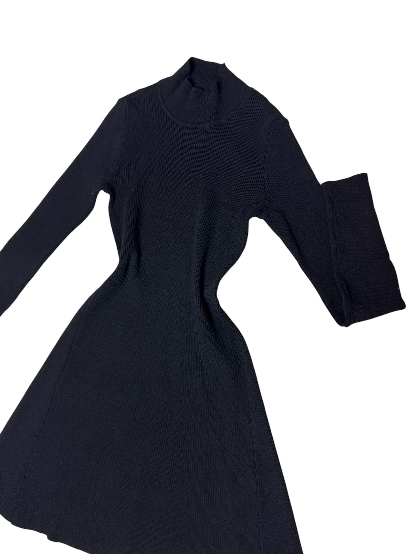 Black Long Sleeve Turtleneck Knit Shift Mini Dress – Fits XS–S