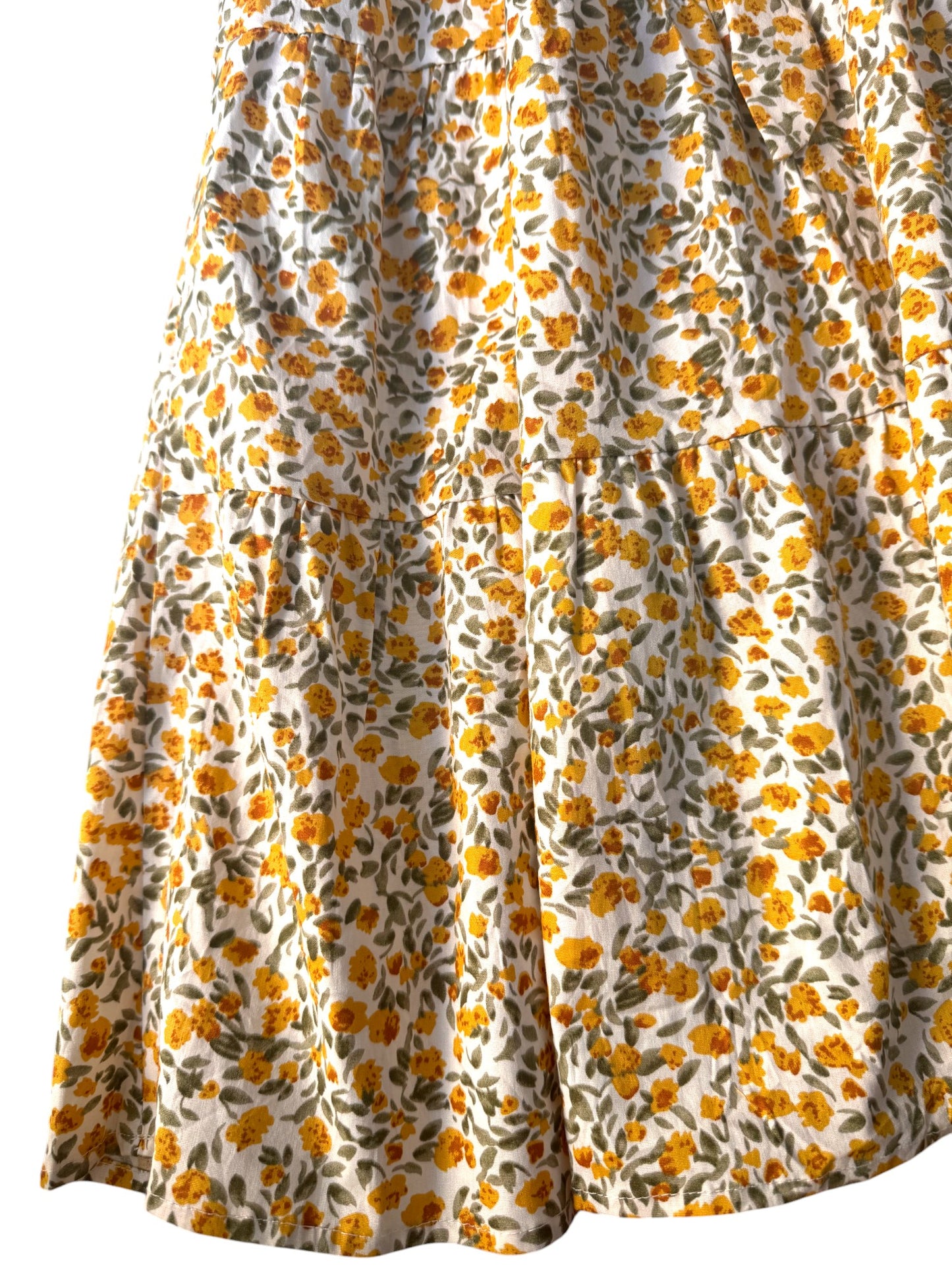Valleygirl Yellow Micro Floral Cotton Midi Tiered Dress – Sleeveless with Collar