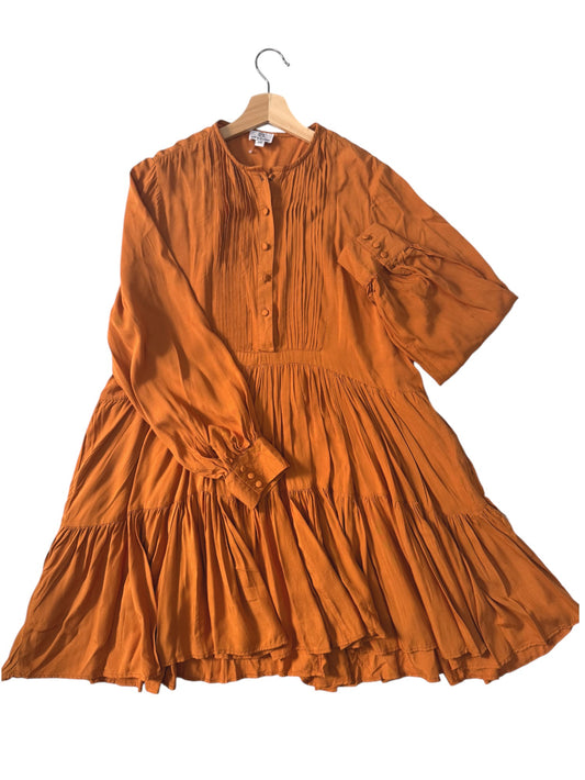 Terracotta Boho Tiered Baby Doll Dress – Loose Fit with Long Bishop Sleeves & Pockets