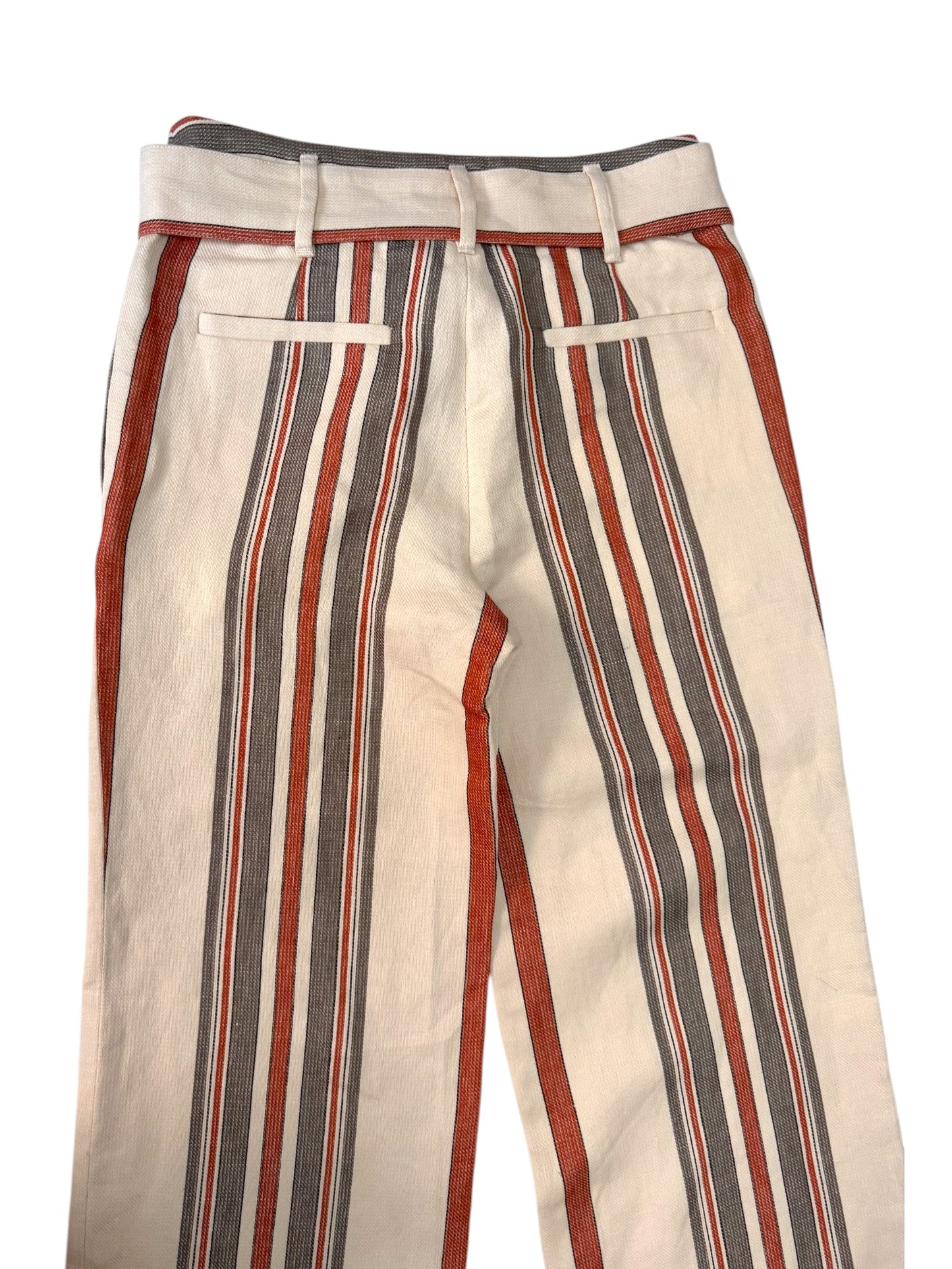 Rebecca Mlnkoff Moly High-Rise Wide-Leg Pants – Beige with Brown Stripes, Belted Waist & Pockets