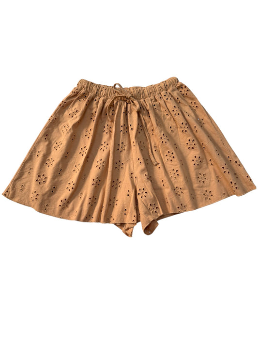 Camel Brown Cotton Eyelet Shorts – Garterized Waist