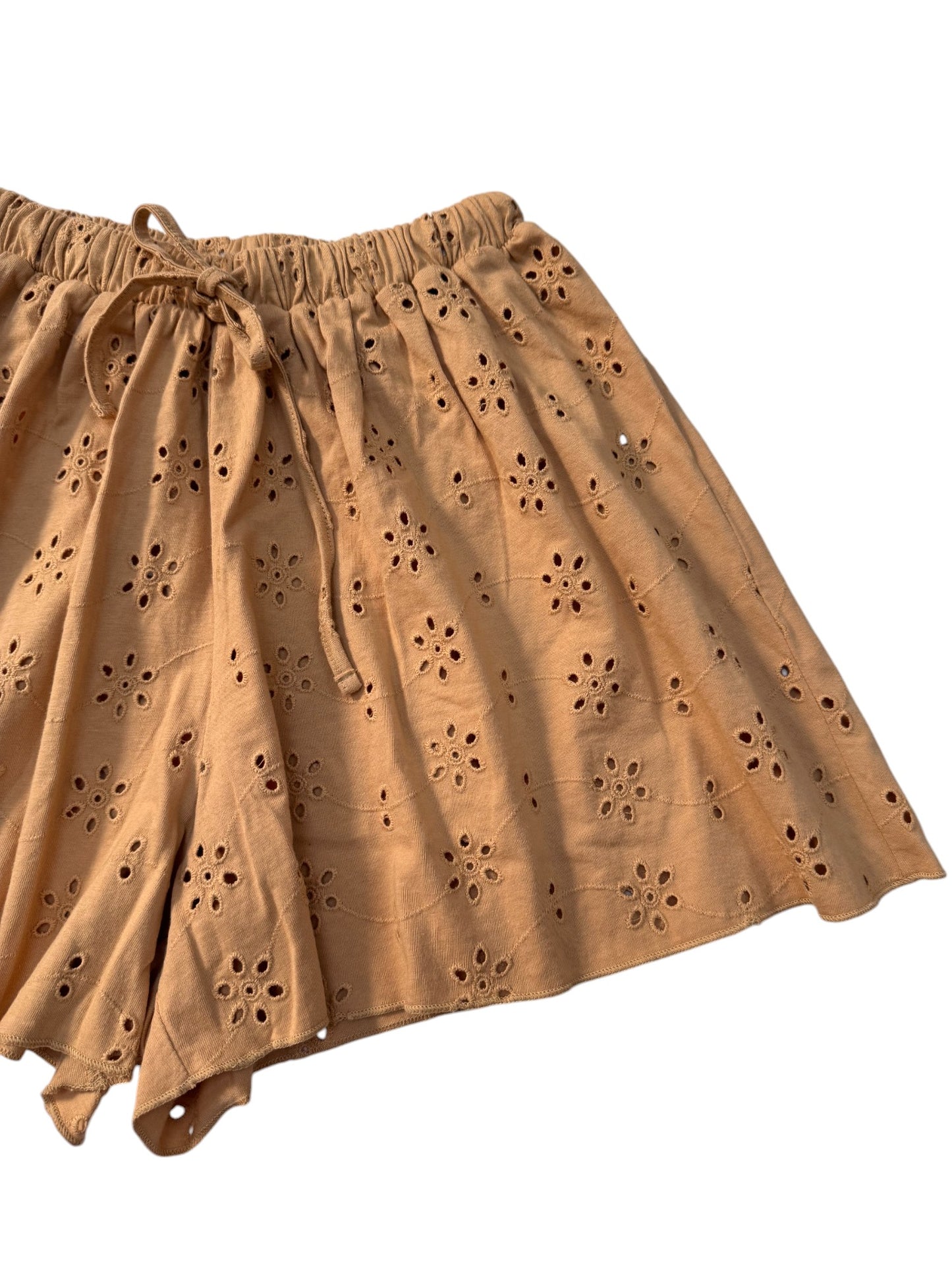 Camel Brown Cotton Eyelet Shorts – Garterized Waist