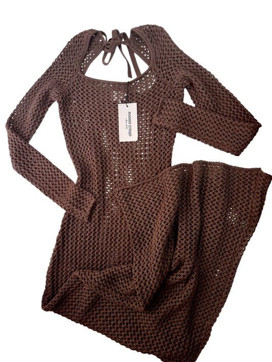 Reem Stridj x NA-KD Dark Brown Crochet Maxi Dress