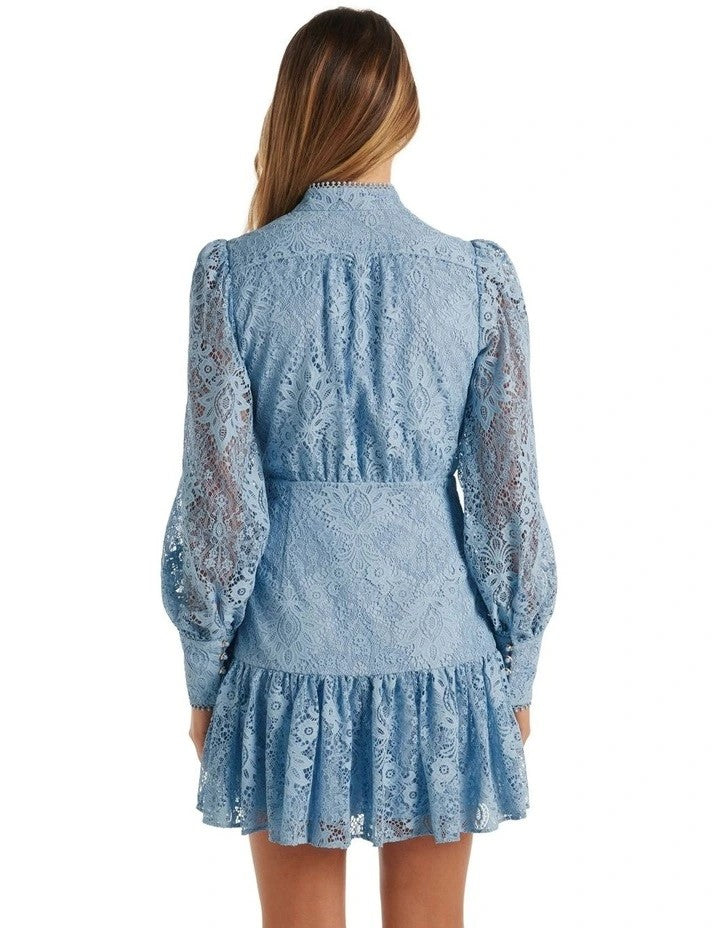 Eden Lace Mini Dress – Dusty Blue | Forever New