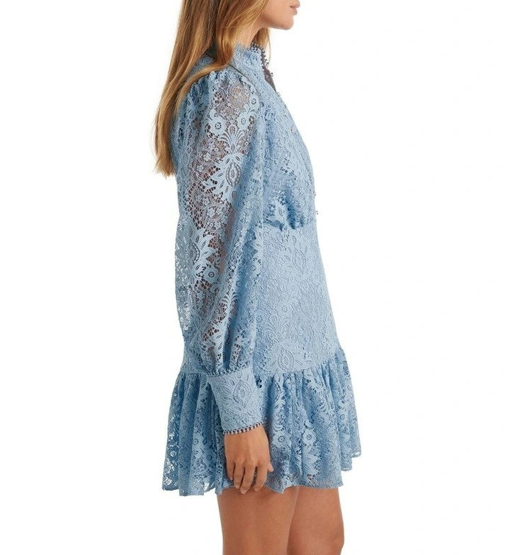 Eden Lace Mini Dress – Dusty Blue | Forever New