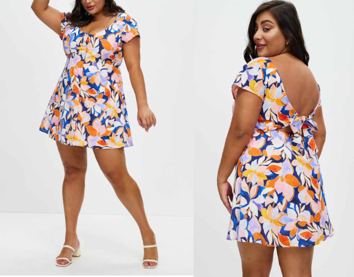 Atmos&Here Blue Floral Bow Back Mini Dress