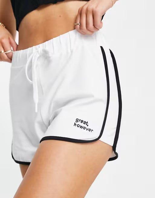 NA-KD White Cotton Lounge Shorts – Black Trim, Garter Waistband