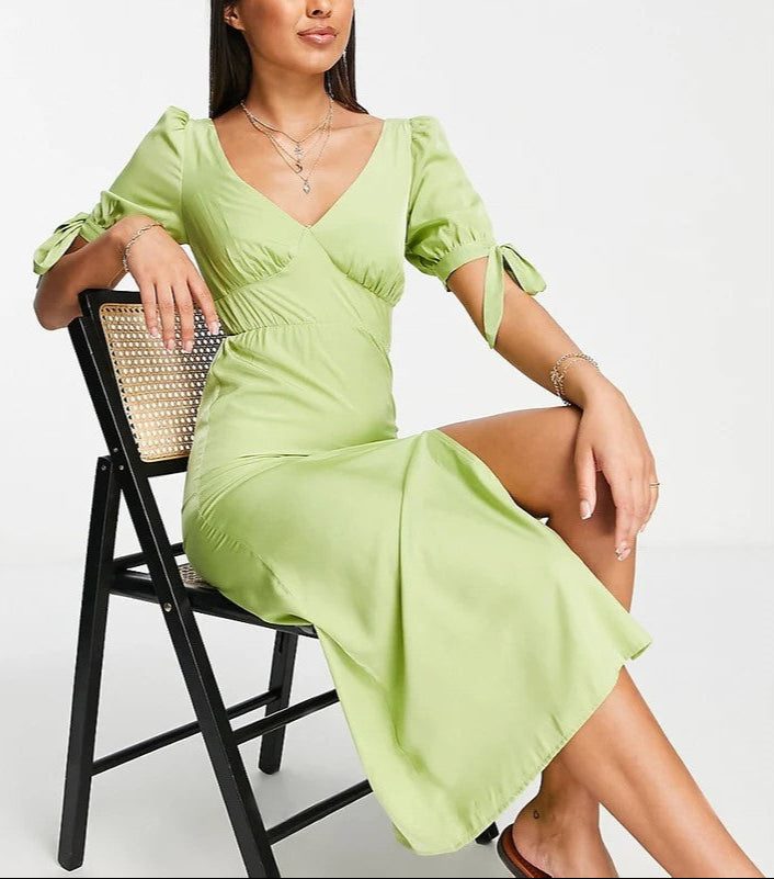 The Frolic Light Green Midi Dress – Elegant & Feminine