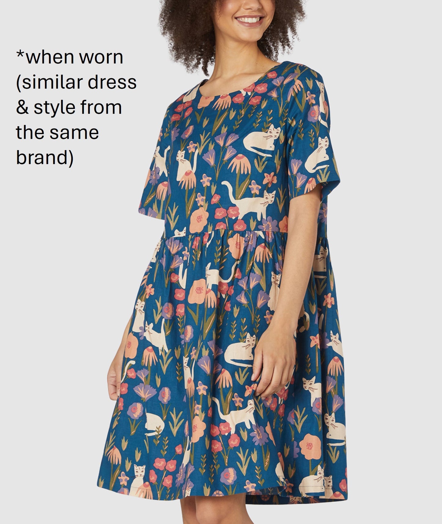 Princess Highway Blue-Green Floral Abstract Linen Blend Midi Dress