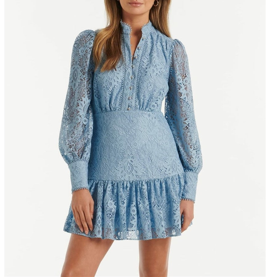 Eden Lace Mini Dress – Dusty Blue | Forever New