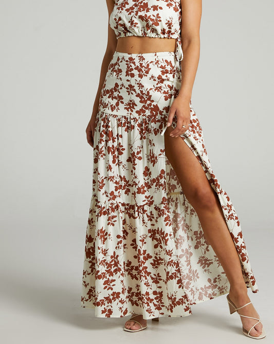 Showpo Layered Floral Maxi Skirt with High Slit
