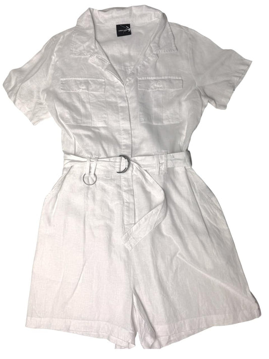 100% White Linen Short Sleeve Jumpsuit/Romper