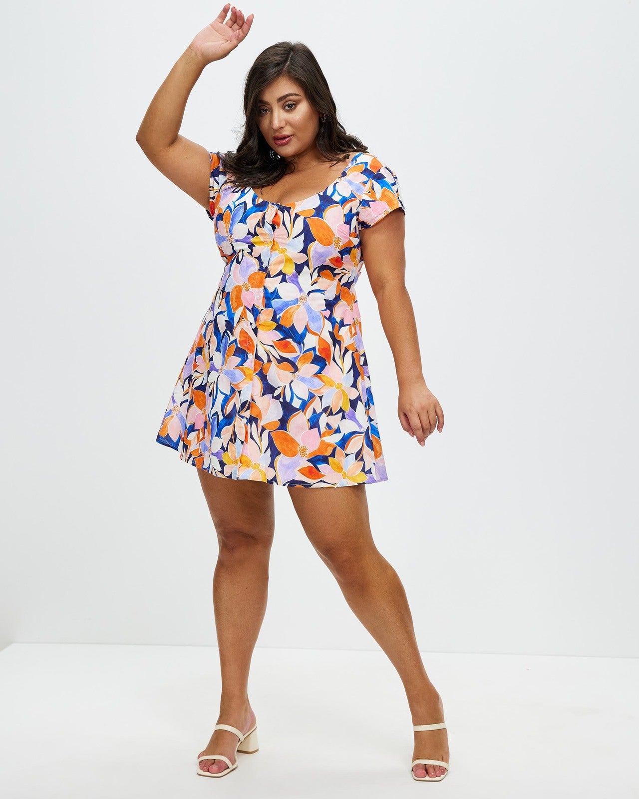 Atmos&Here Blue Floral Bow Back Mini Dress