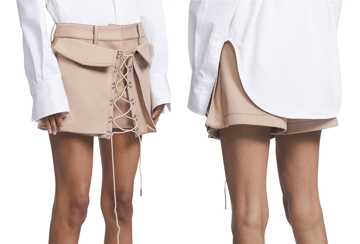 Dl0N LEE Tan Laced Release Pocket Shorts - Designer Statement Piece