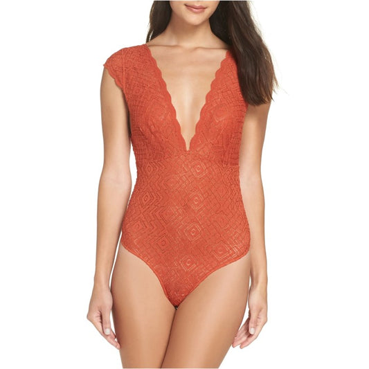 Orange-Copper Lace Thong Bodysuit – Size S/P
