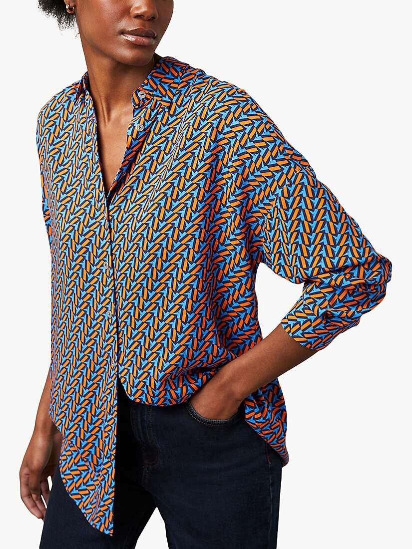 Mint Velvet Geometric Print Shirt Blouse – Orange & Blue