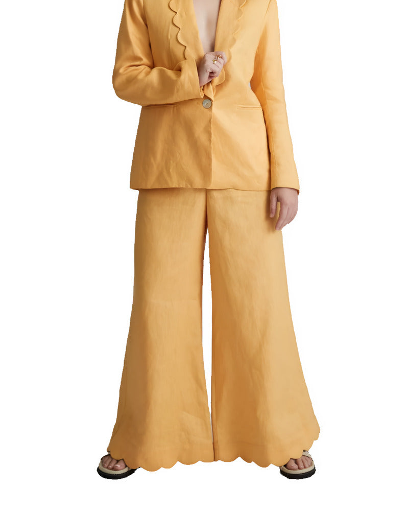 Versify Wide-Leg 100% Linen Scalloped Pants